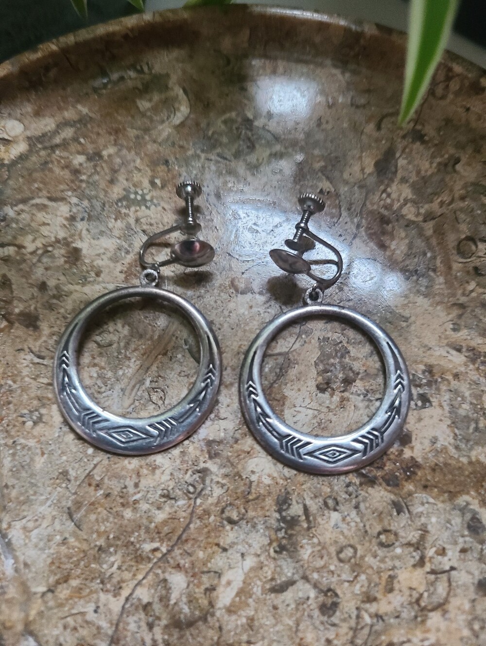 Sterling Silver 925 Navajo Stamped Earrings Screw Back Clip